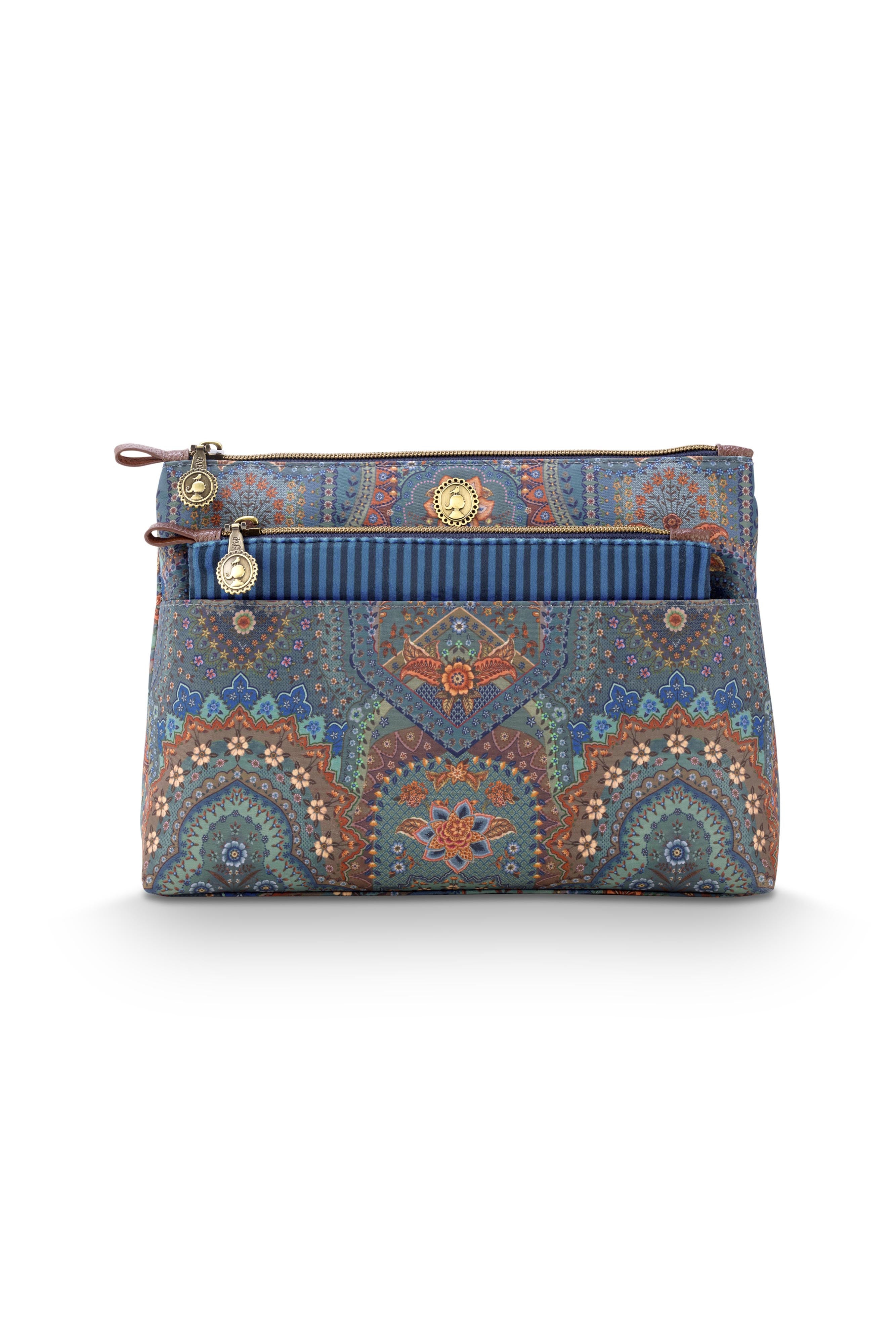 Pip Studio - Caryn Make-up Tasje Dames - Jabali - Blauw - Set van 2