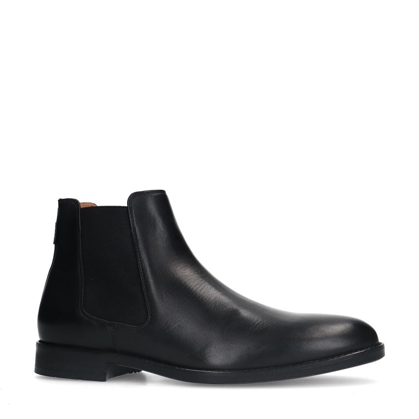 Manfield Zwarte leren chelsea boots