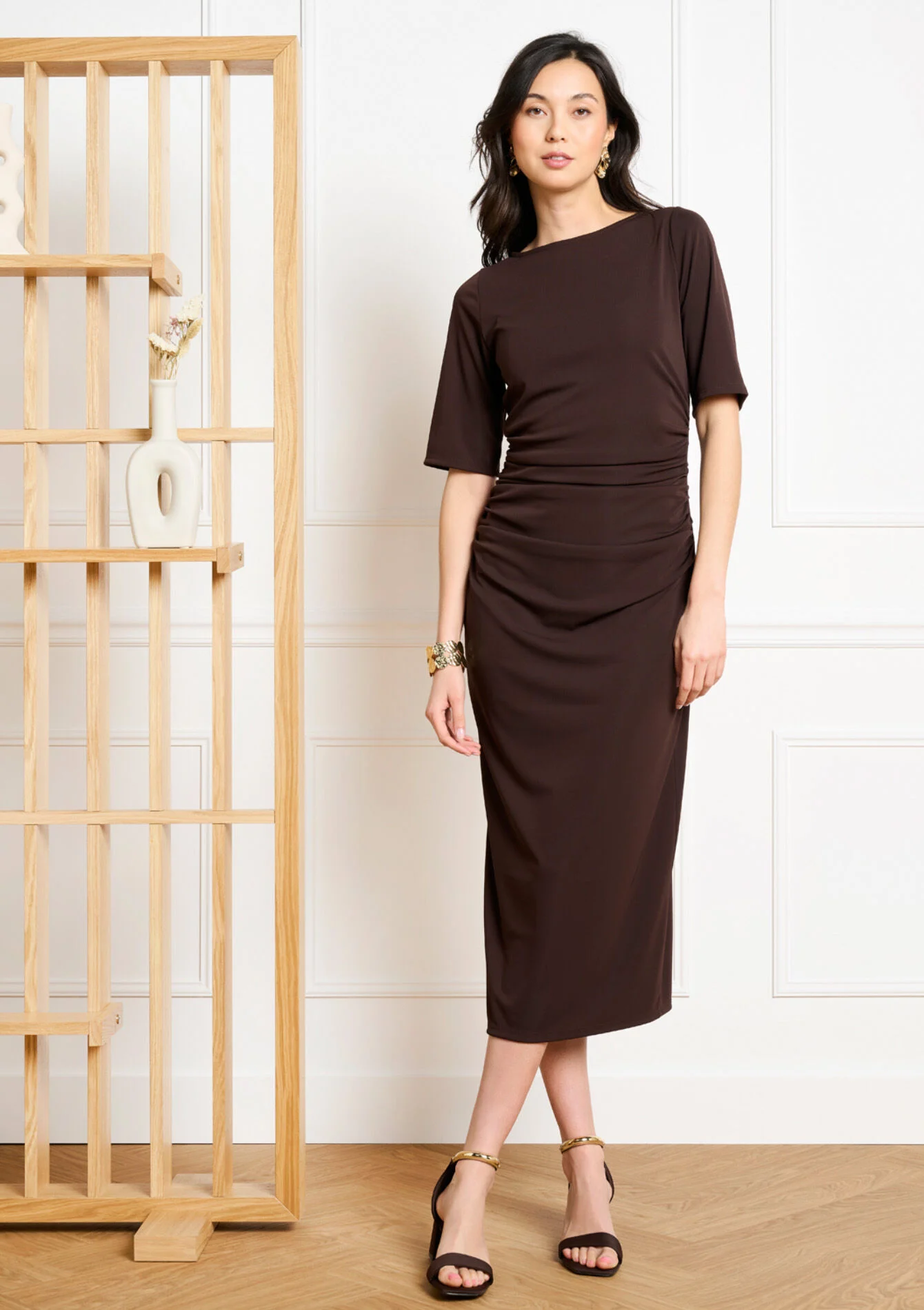 Gedrapeerde midi jurk