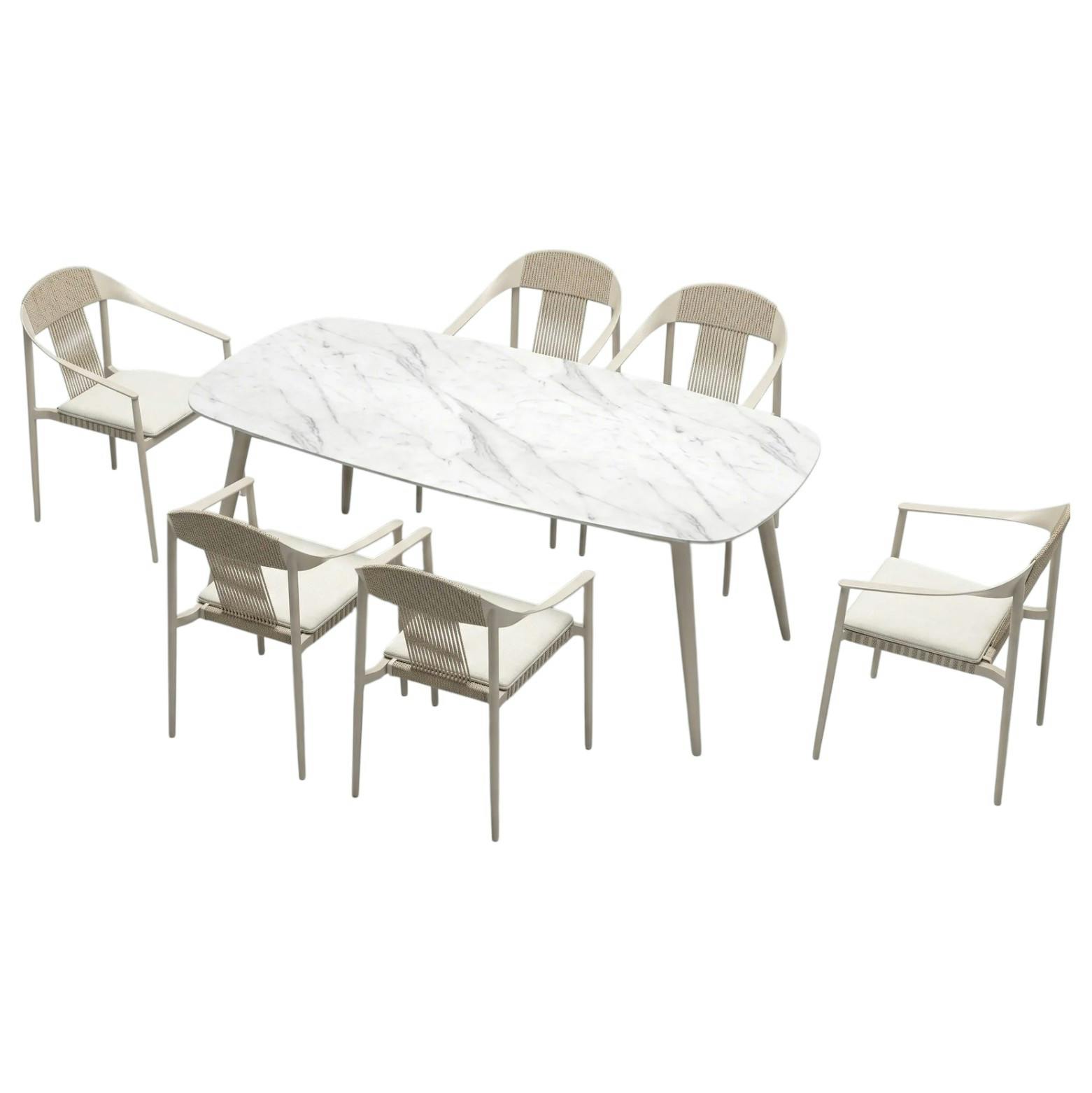 Ensemble repas de jardin 6 places en céramique beige RIO
