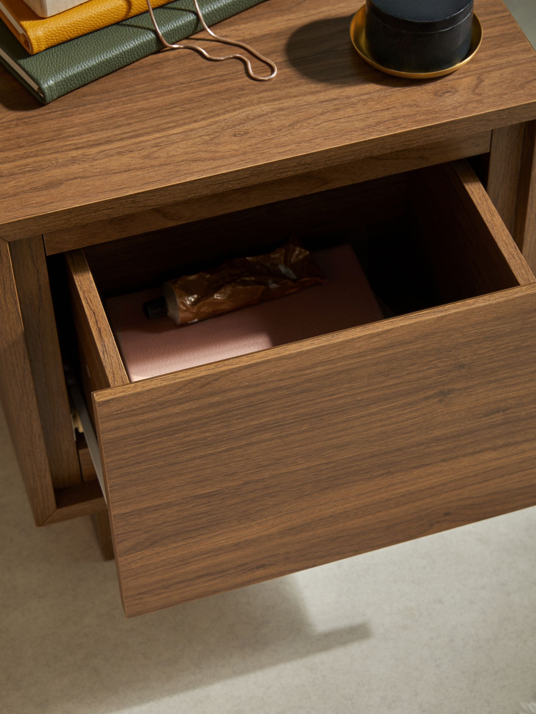 Kaci Bedside Table in Dark Walnut Effect