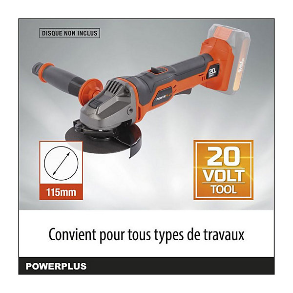 Meuleuse d angle 20V Dual Power POWDP35100 compacte disque 115 mm orange