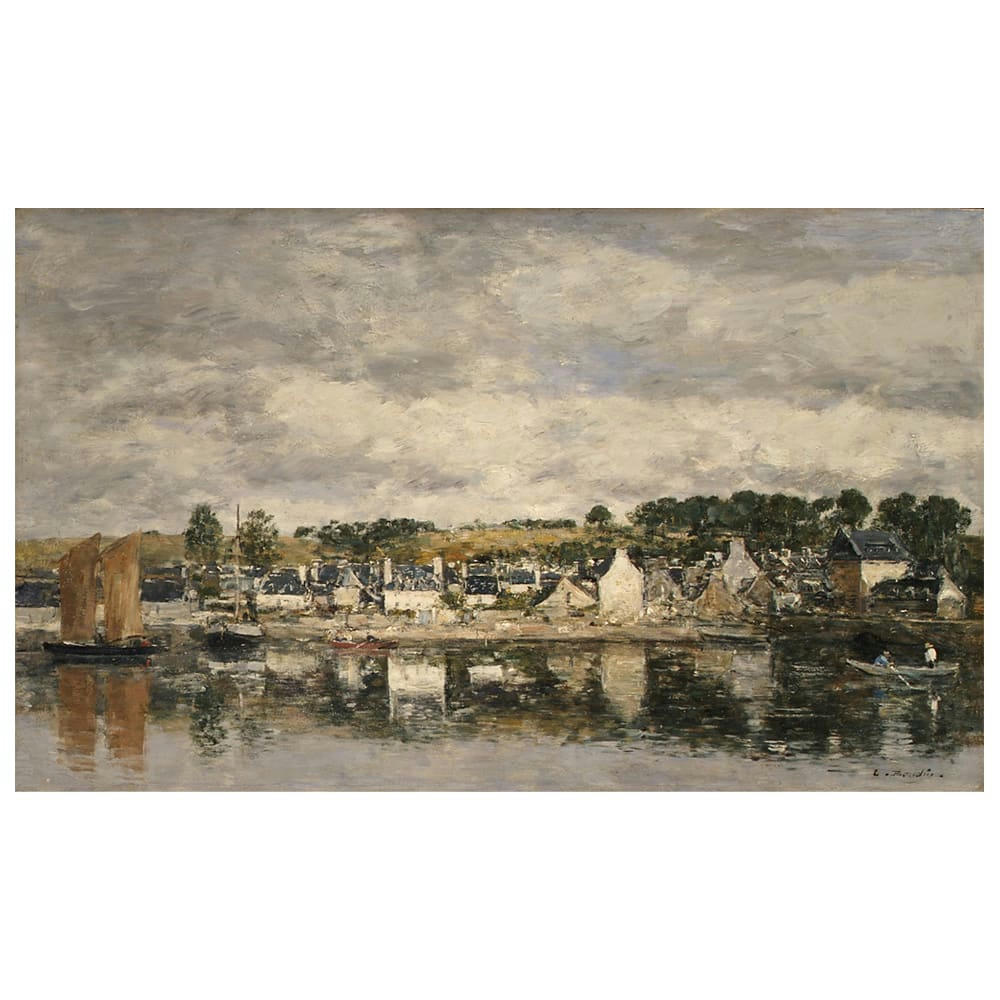- Tableau village par une rivière Eugène Boudin 50x80cm