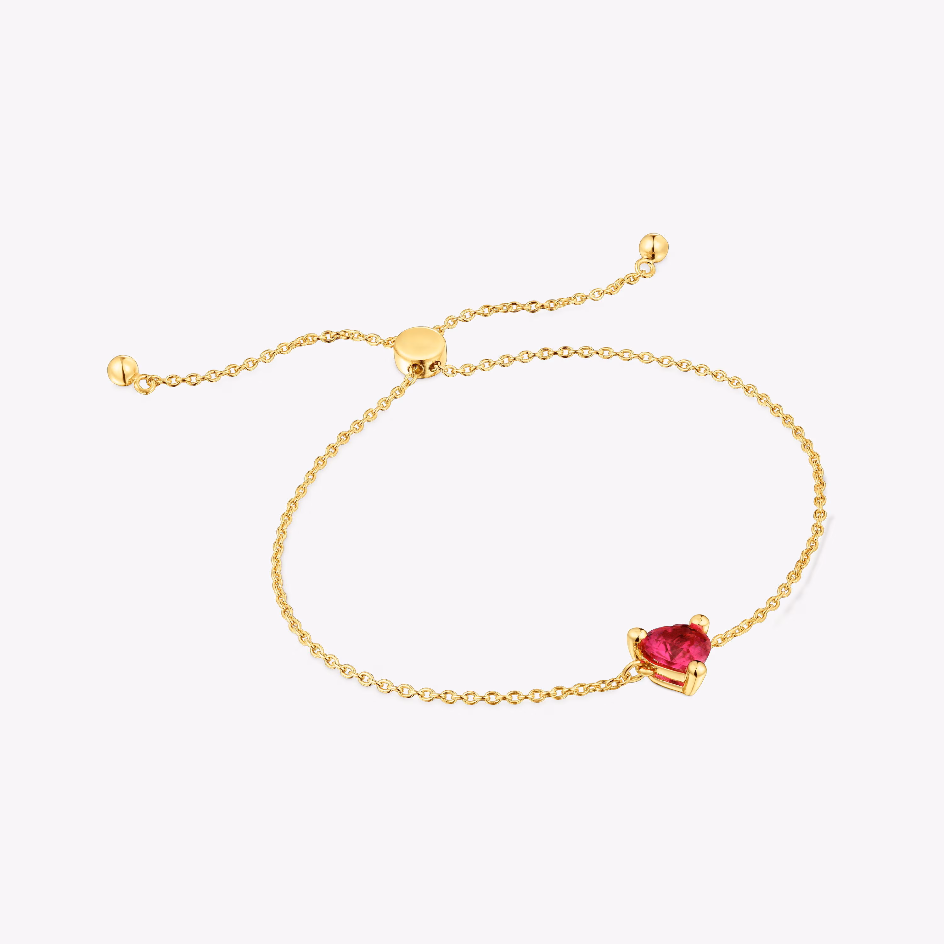 Pulsera cadena con baño de oro 18 kt sobre plata y rubí creado en laboratorio Garden Of Love LGG