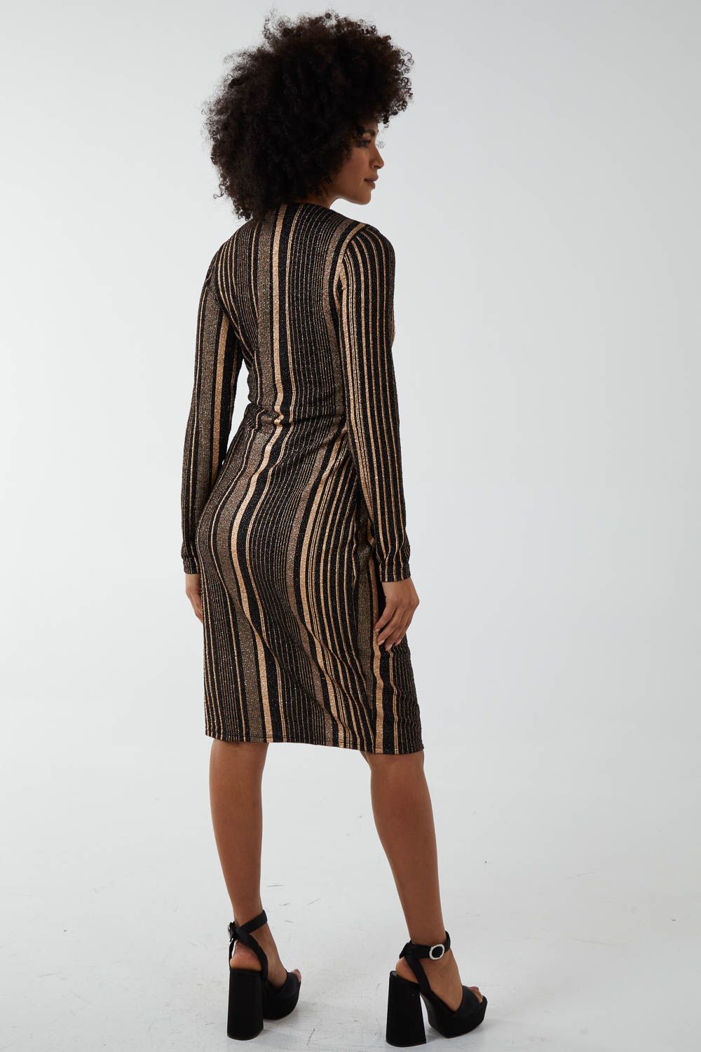 Blue Vanilla Foil Stripes Twist Front Midi Dress