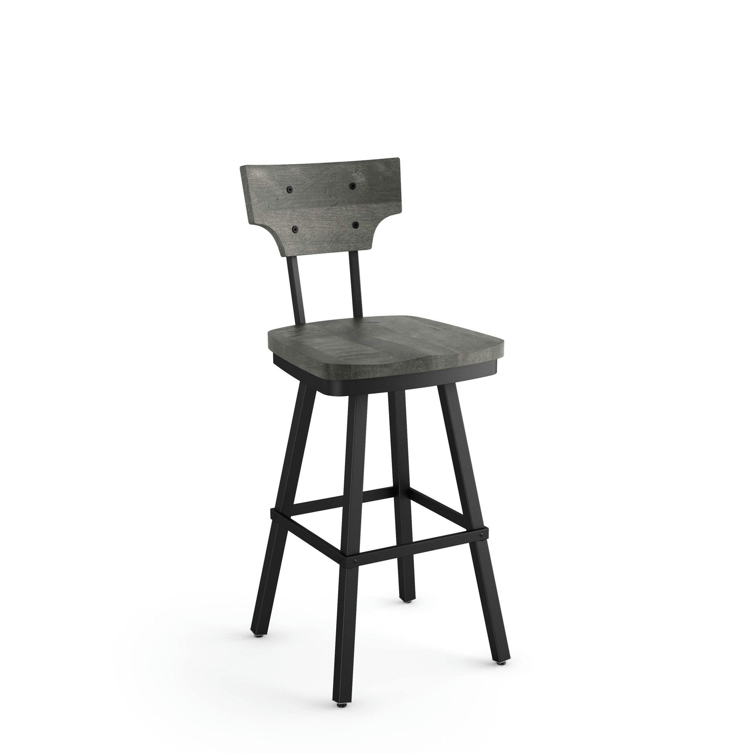 Amisco Ferguson Wood Swivel Counter Stool, Grey Frame & Brown/Grey Fabric, 26-in