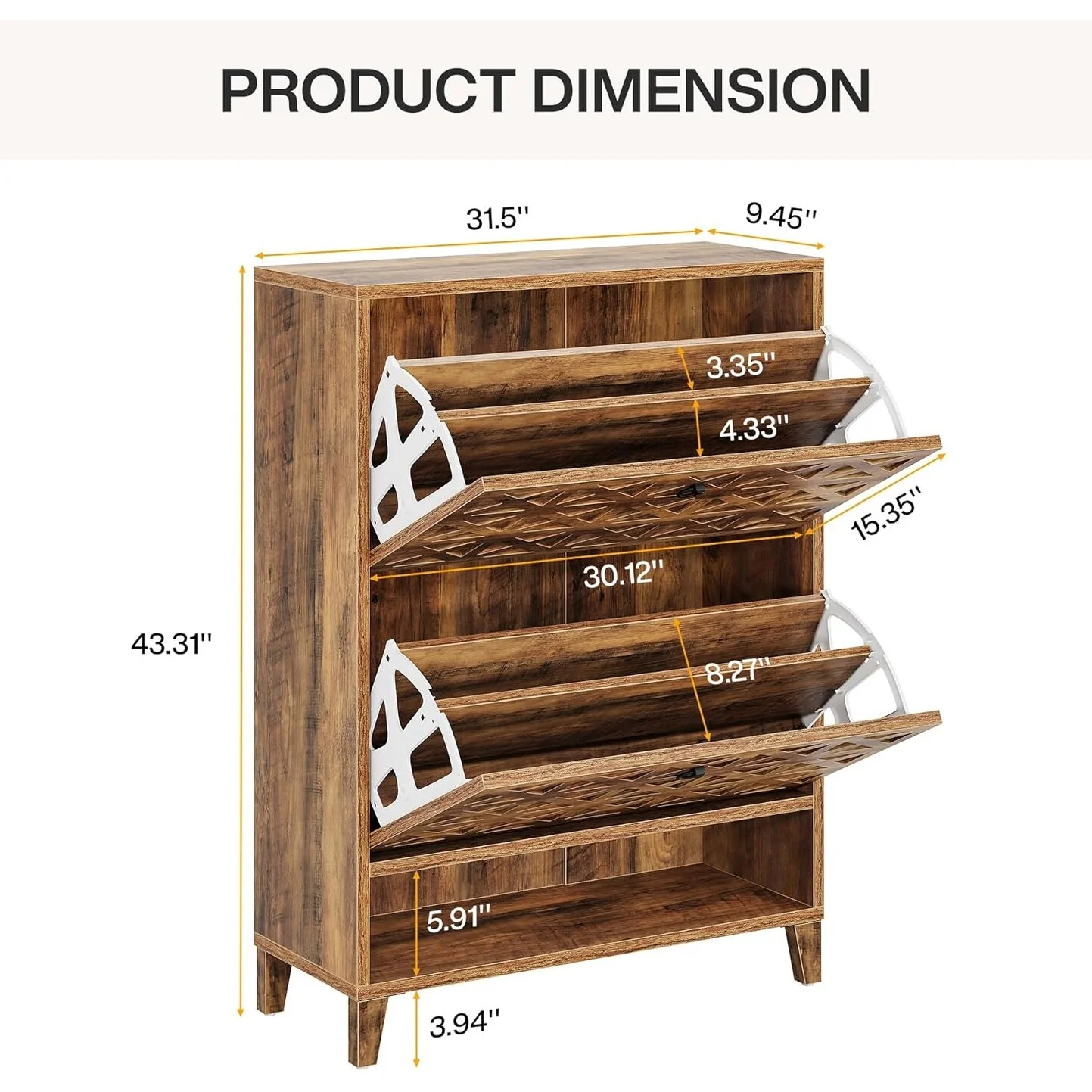 Narrow Hidden Shoe Storage Cabinet with 2 Flip Drawers