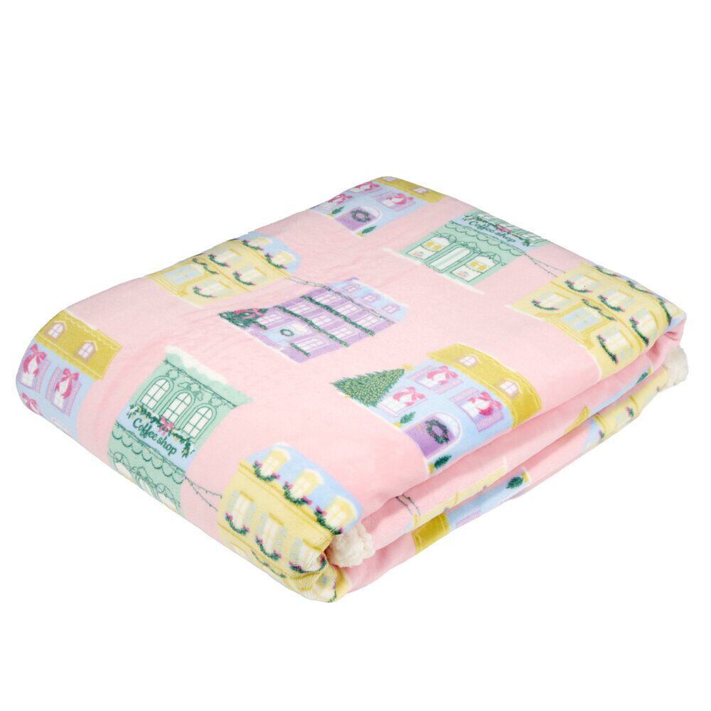 Plaid imprimé maison de No&euml;l polyester L150X120 cm multicolore