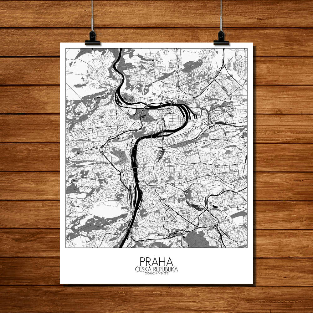 - Affiche Prague Carte N&B 40x50
