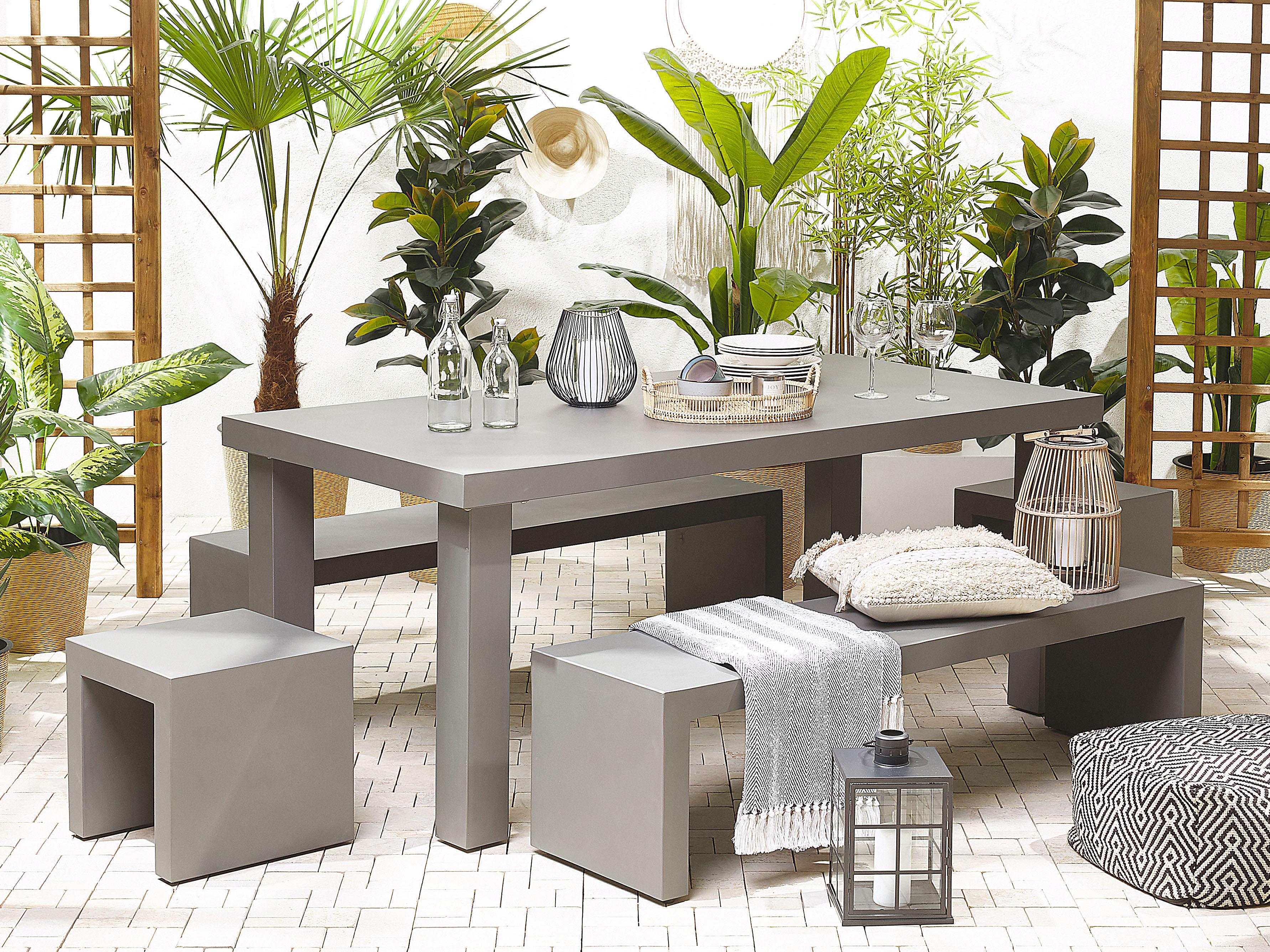 Garden Dining Set with Benches and Stools 6 Seater TARANTO Concrete Grey