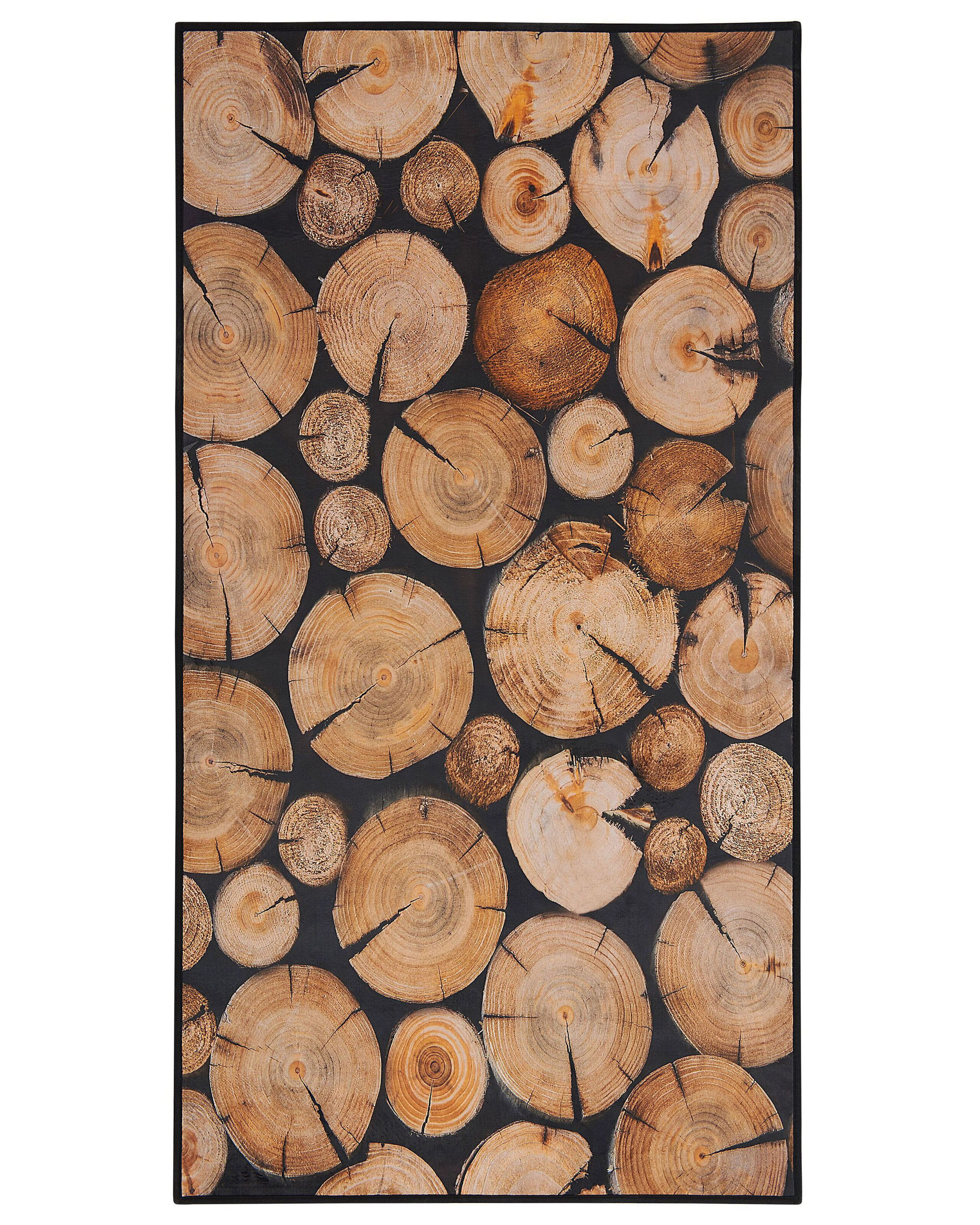 Dywan brązowy drukowany wzór drewna 80x150 cm