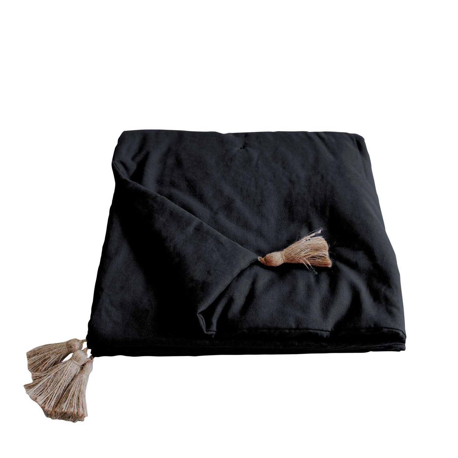 PANAMA - Edredon à pompons matelassé 100 % coton noir 190 x 90 cm