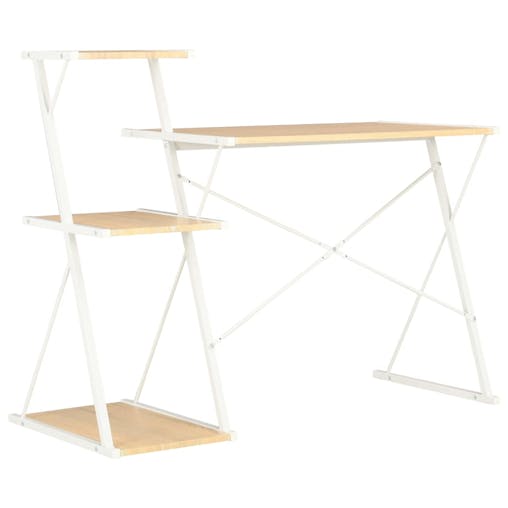 NNEVL Desk with Shelf White and Oak 116x50x93 cm
