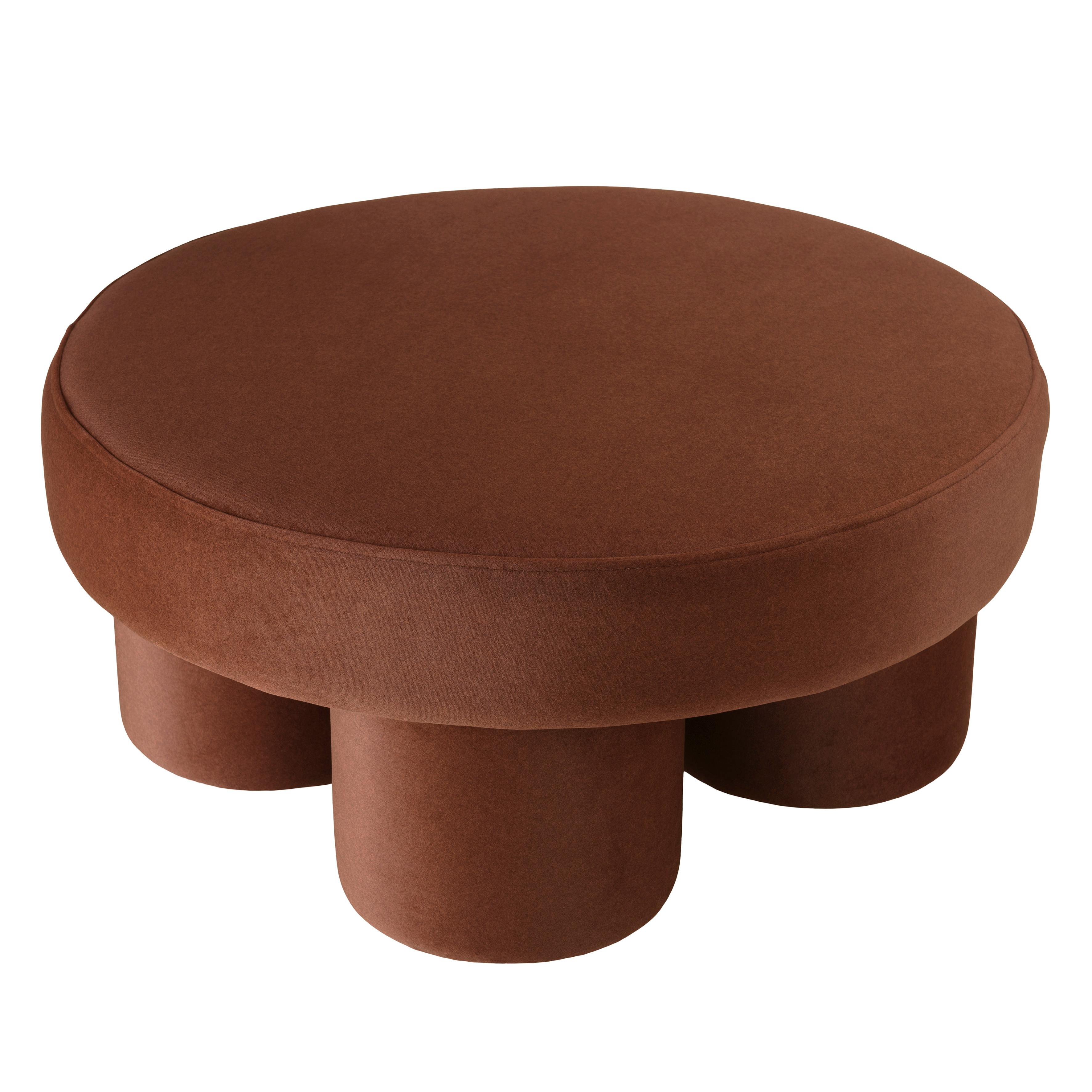 Grand pouf forme en tissu effet velours marron COLOMBUS