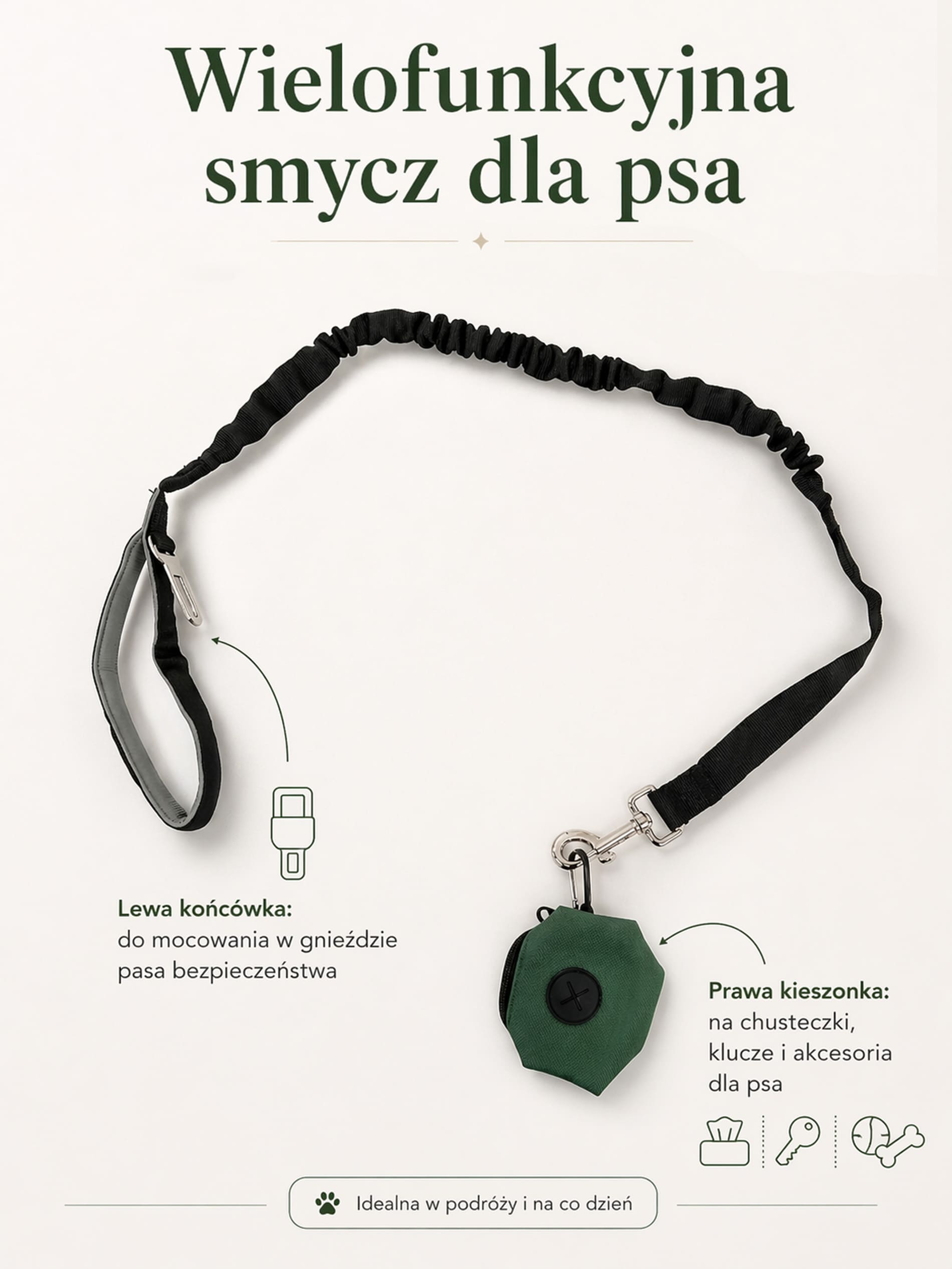 Smycz dla psa z etui na woreczki
