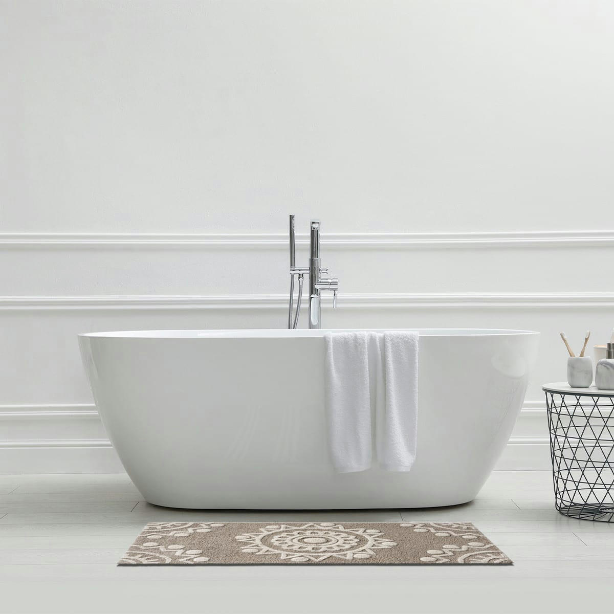 FOLK COLORS - Tapis de bain coton fantaisie beige 60x120cm