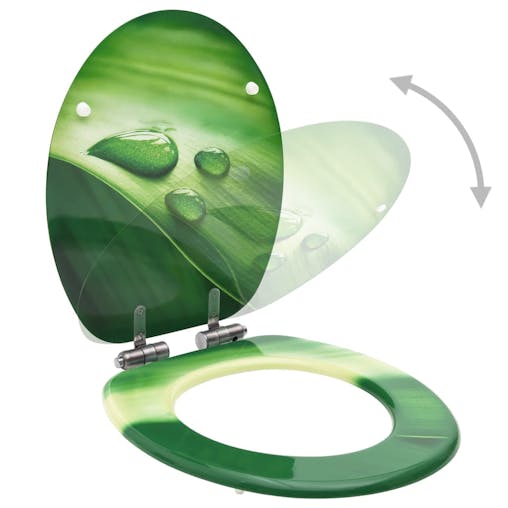 NNEVL WC Toilet Seat with Soft Close Lid MDF Green Water Drop Design