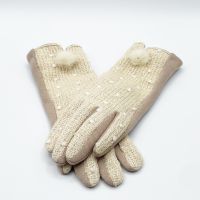SVNX Beige Crochet Gloves With Pom Pom