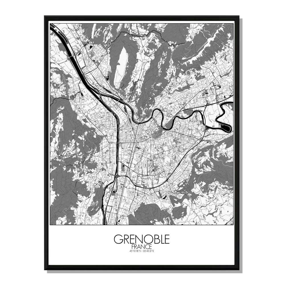 - Affiche Grenoble Carte N&B 40x50