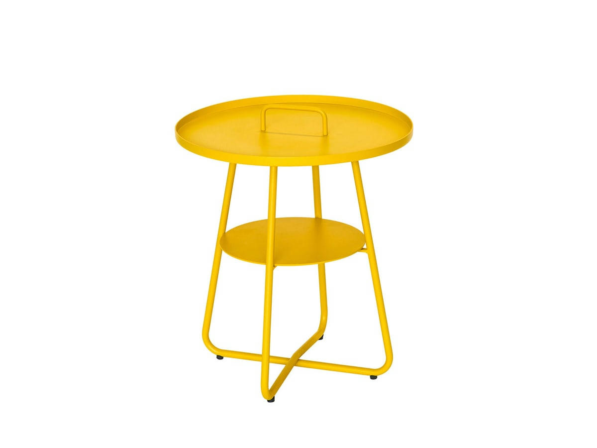 - Table basse ronde effet indus aluminium jaune