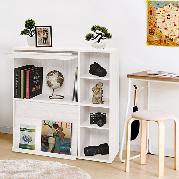 Iris Ohyama, Meuble, étagère, Bibliothèque de rangement, Avec 2 portes, FR-F2- Chêne Blanc, L33.8 x P89 x H90 cm