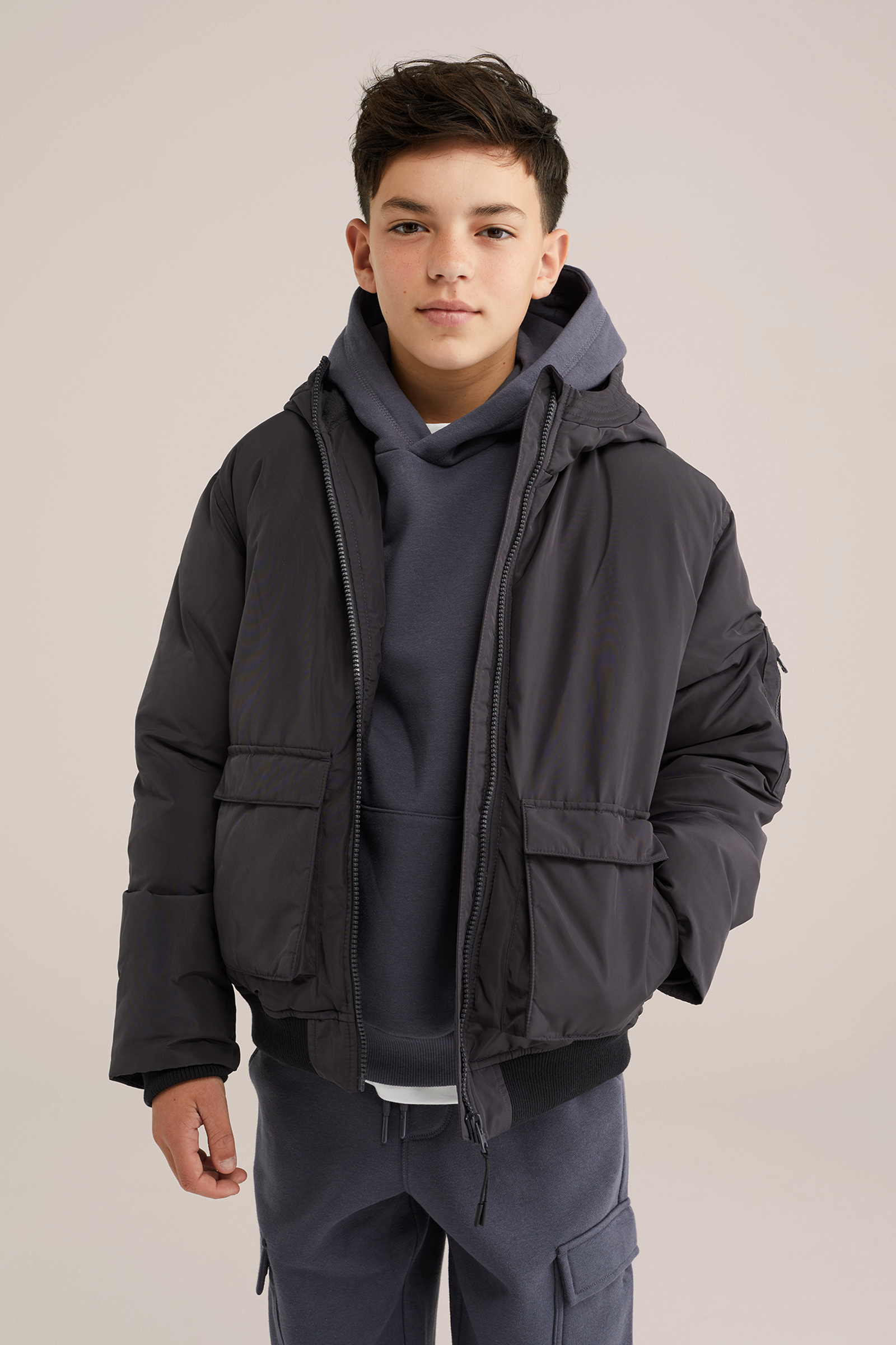 Jongens gewatteerde bomberjack met capuchon