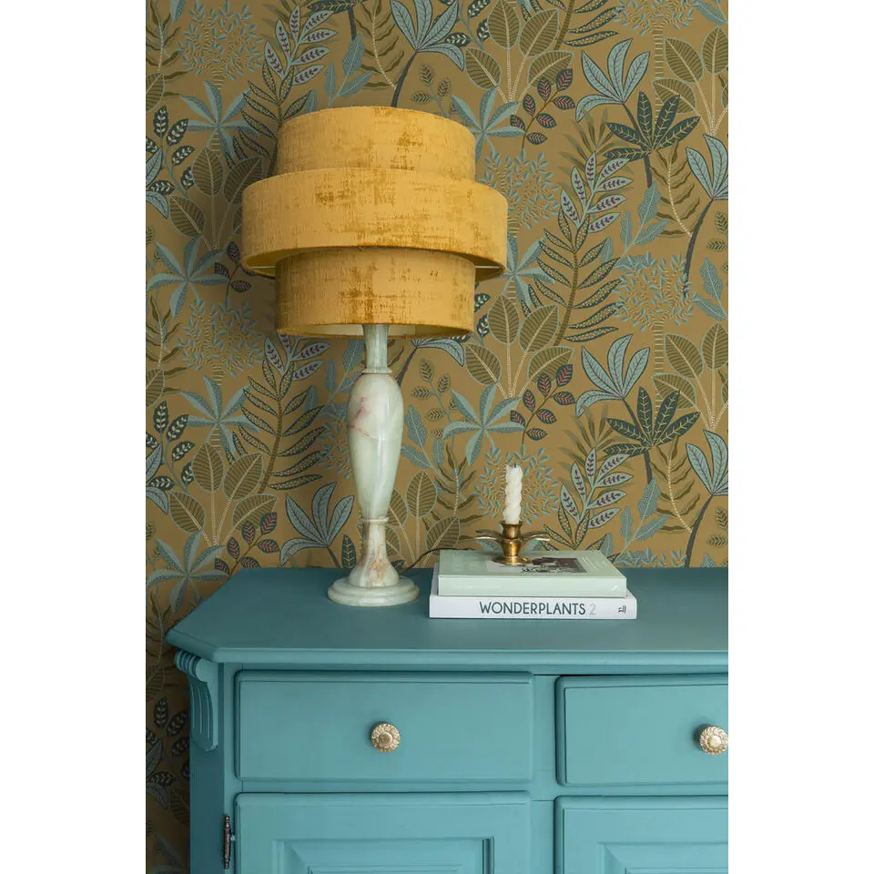 ESTAhome behang bladeren mosterdgeel - 50 x 900 cm