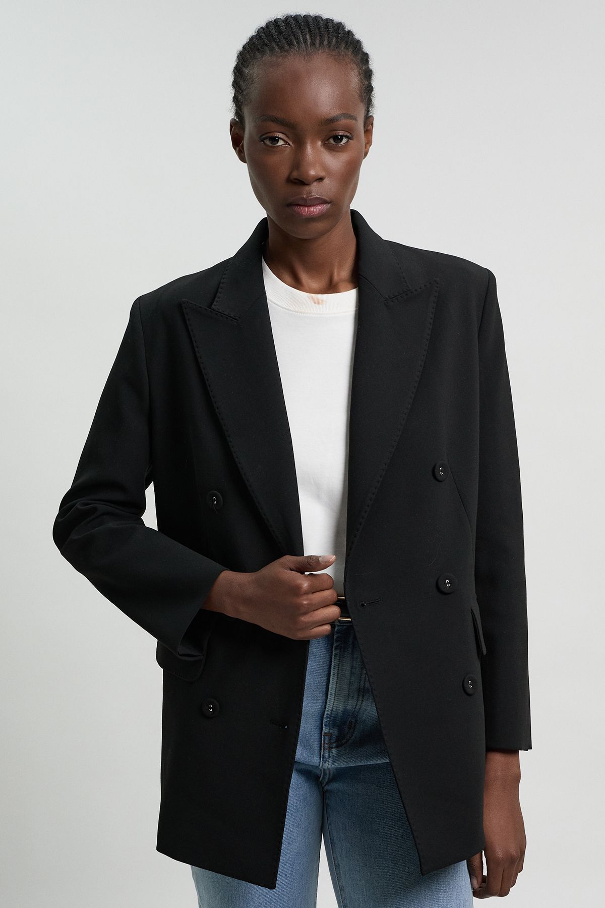 KarenMillen Tailored Double Breasted Ruched Sleeve Blazer