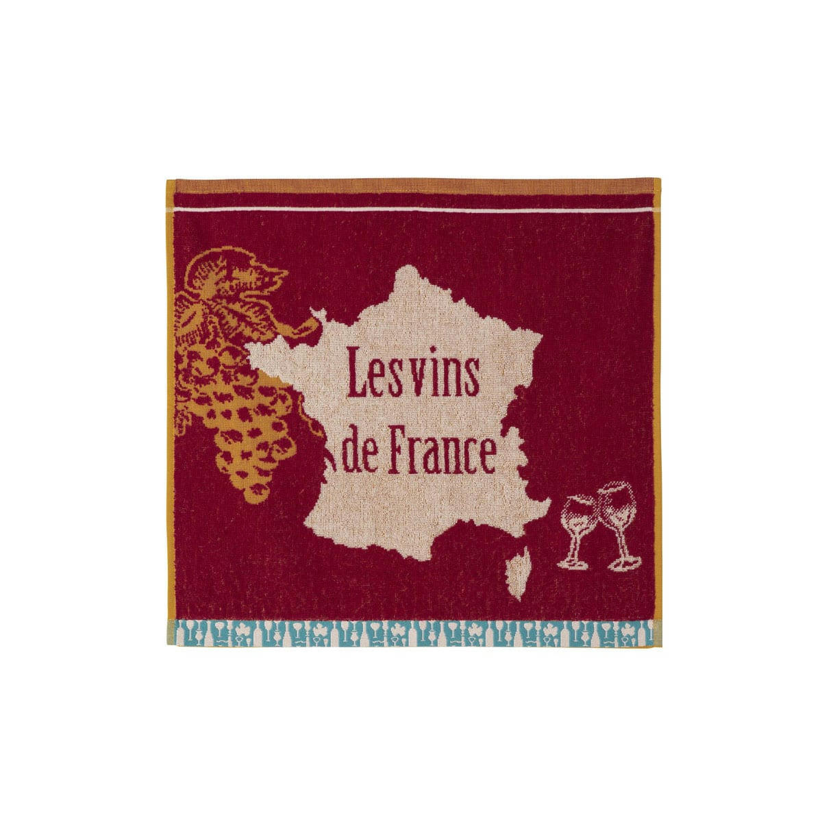 VINS DE FRANCE - Carré éponge en jacquard de coton ocre 50x50