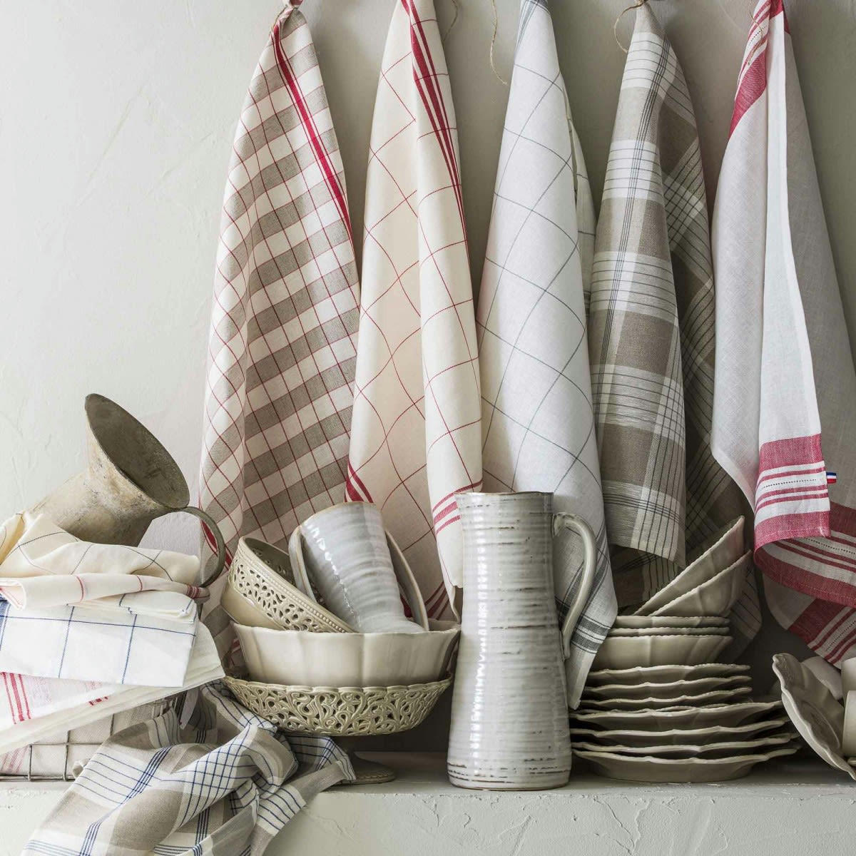 BISTROT - Torchon en lin et coton bleu 55x75