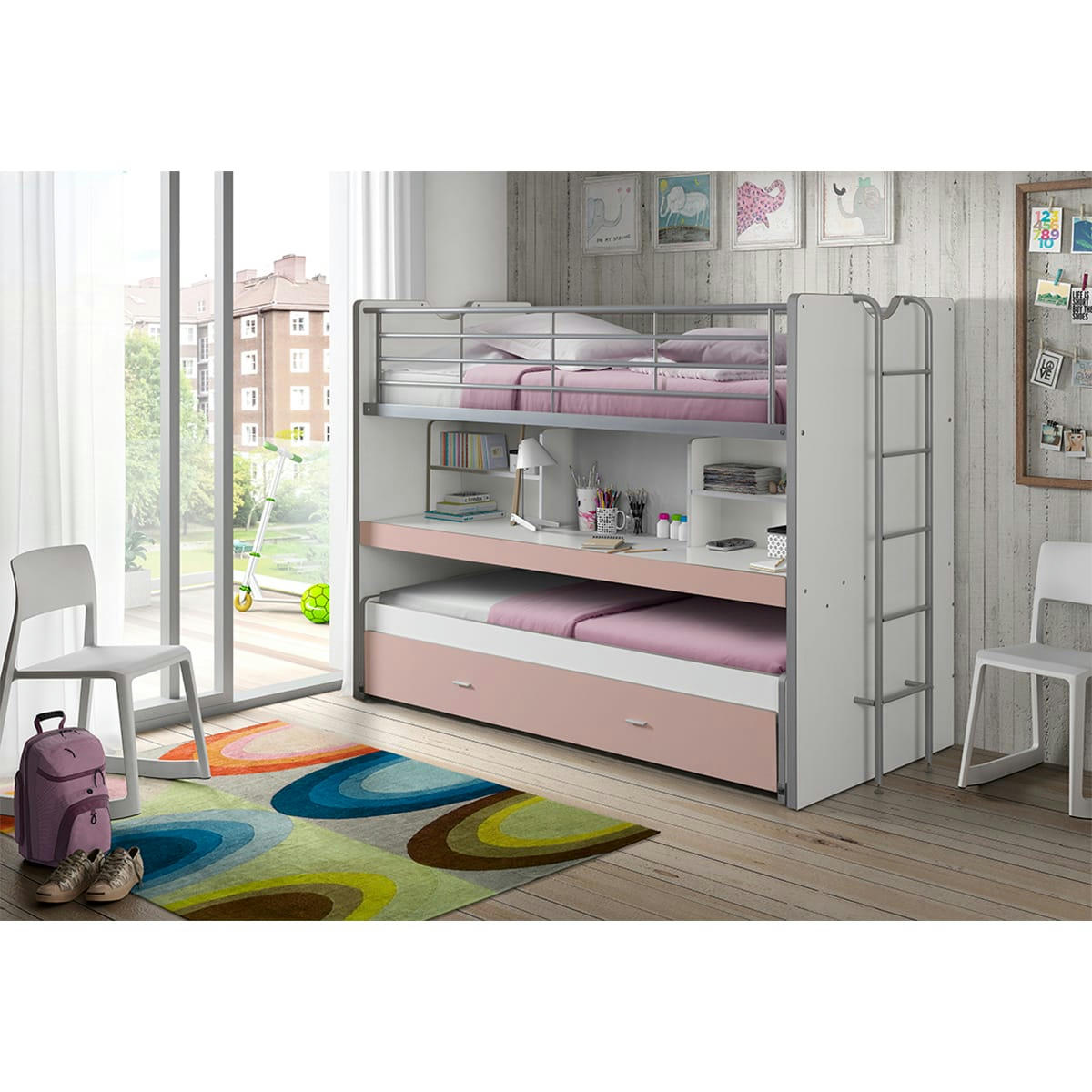 BONNY - Lit combiné 80 90x200 sommier inclus rose