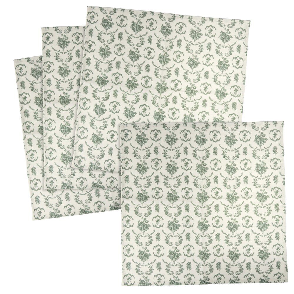 Serviette en tissu X4 pcs imprimé toile de Jouy L45X45 cm vert