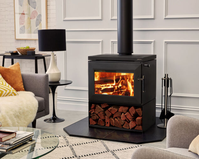 Saxon Blackwood Freestanding Wood Heater with Wood Storage