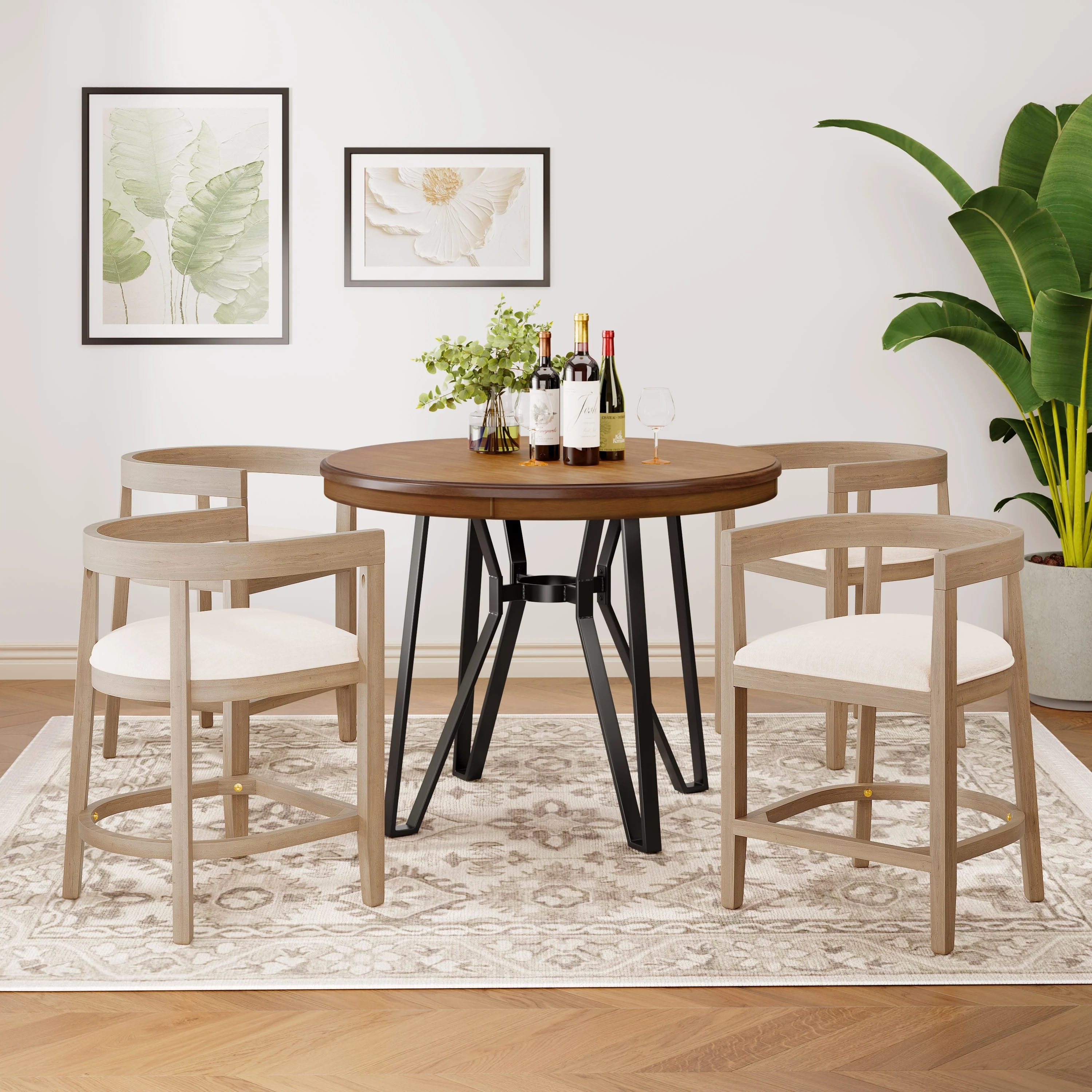 Ember 5-Piece Counter-Height Bar Set with Rubberwood Chairs and Ash Wood Table by Christopher Knight Home