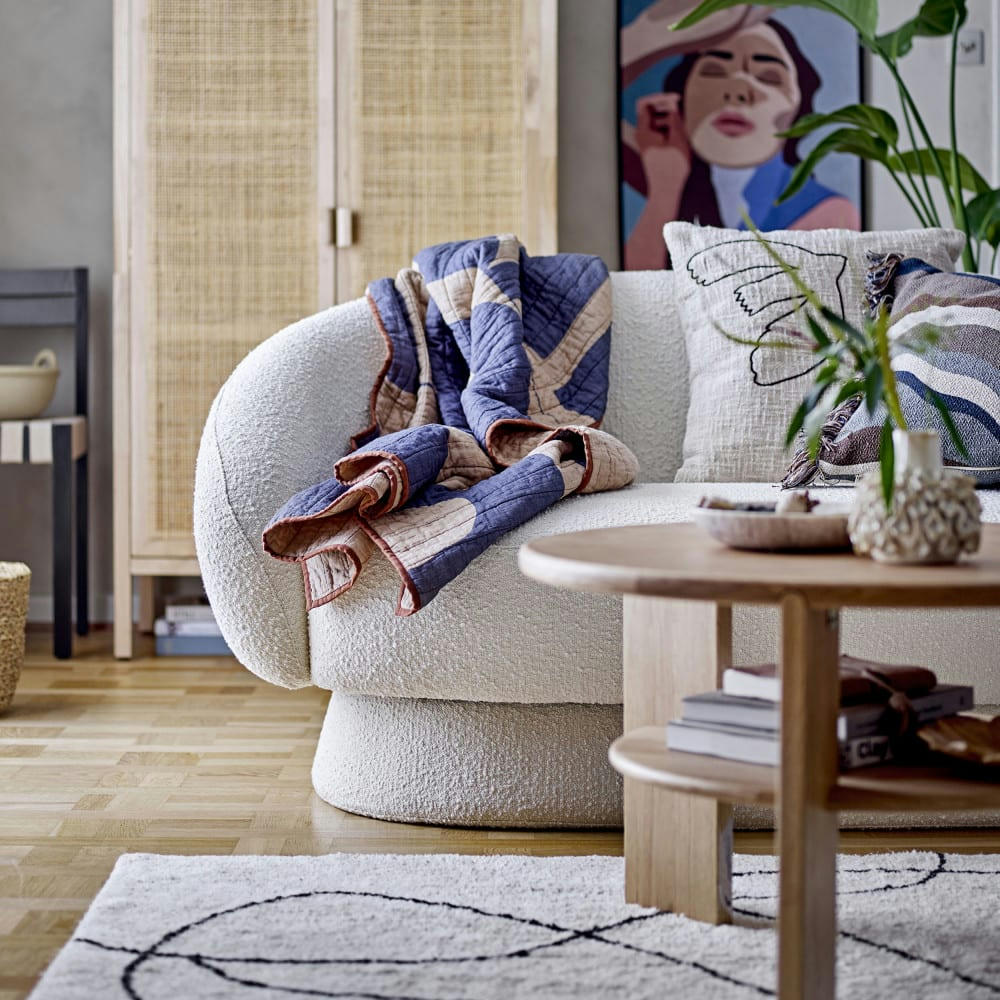 TED - Canapé 2 places en tissu bouclette blanc