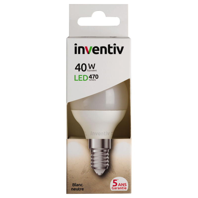 Ampoule LED boule E14 6 W 470 lm blanc neutre INVENTIV
