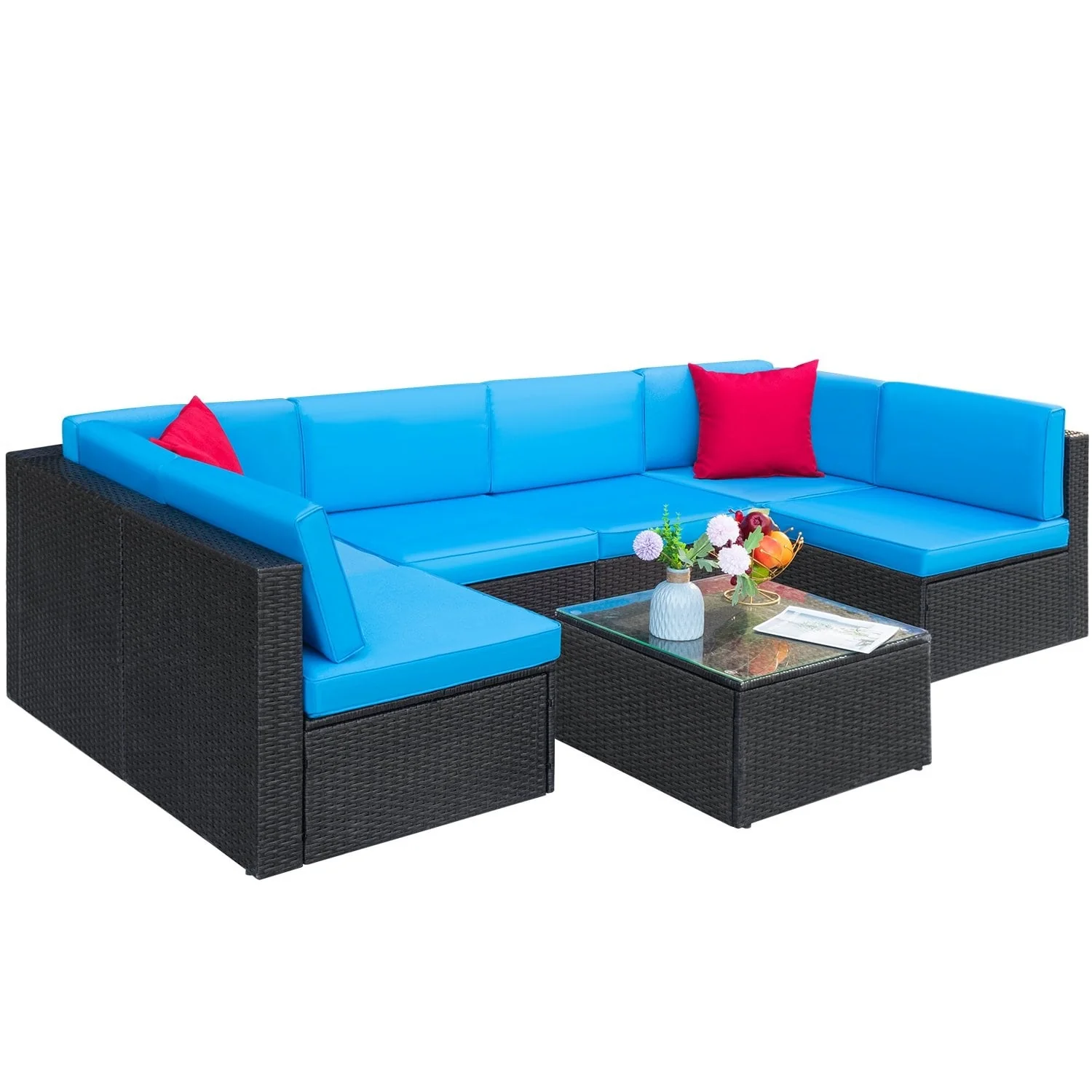Lacoo 7 Pieces Outdoor Sectional Sofa Wicker Rattan Conversation Sets