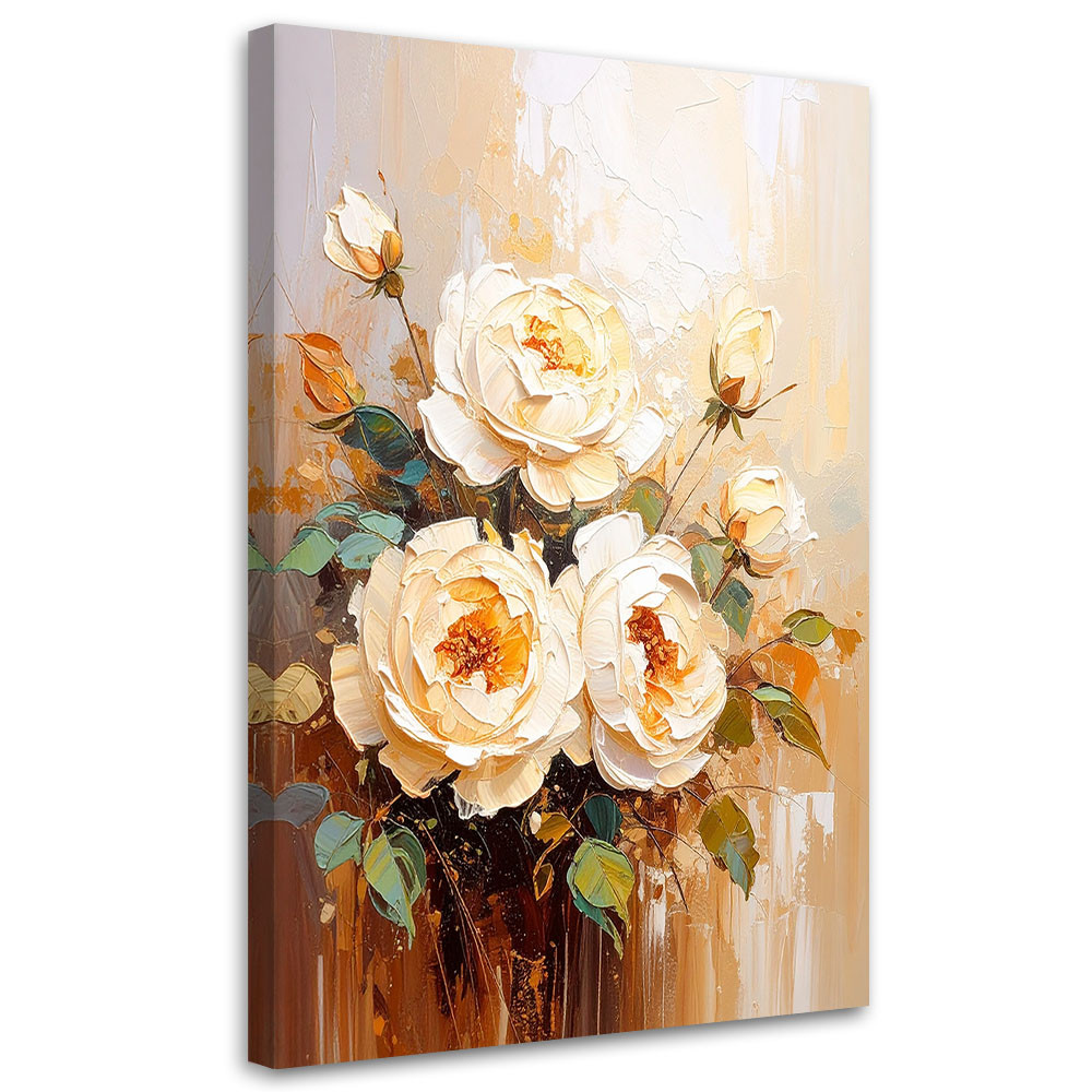 Feeby Obraz do salonu sypialni, Róże Kremowe Kwiaty Bukiet 40x60