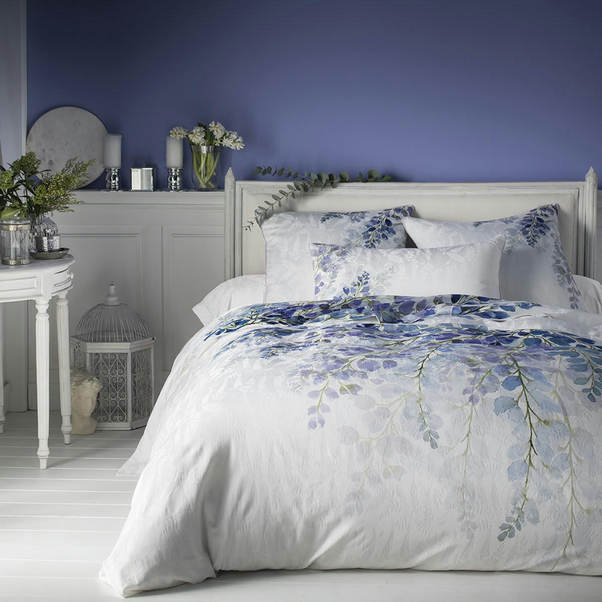 WISTERIA - Housse de couette coton bleu foncé 260x240 cm
