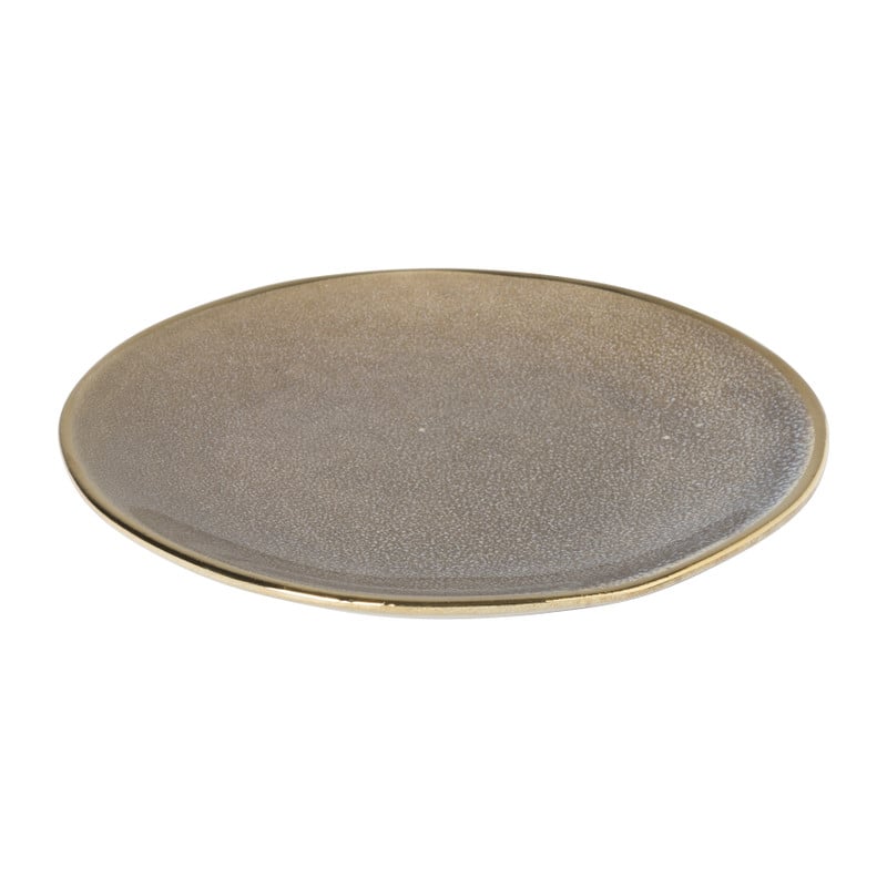 Gebaksbordje met gouden rand - grijs - &Oslash;15 cm