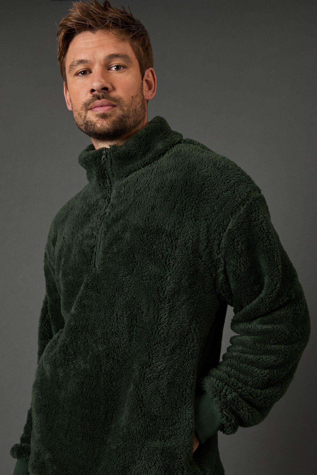 Maine Green Sherpa Half Zip Top