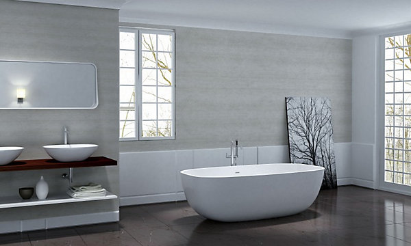 Baignoire îlot en fonte minérale, OCEAN STONE - 180x87cm - Avec robinet mitigeur 1521, Avec siphon, Blanc mat