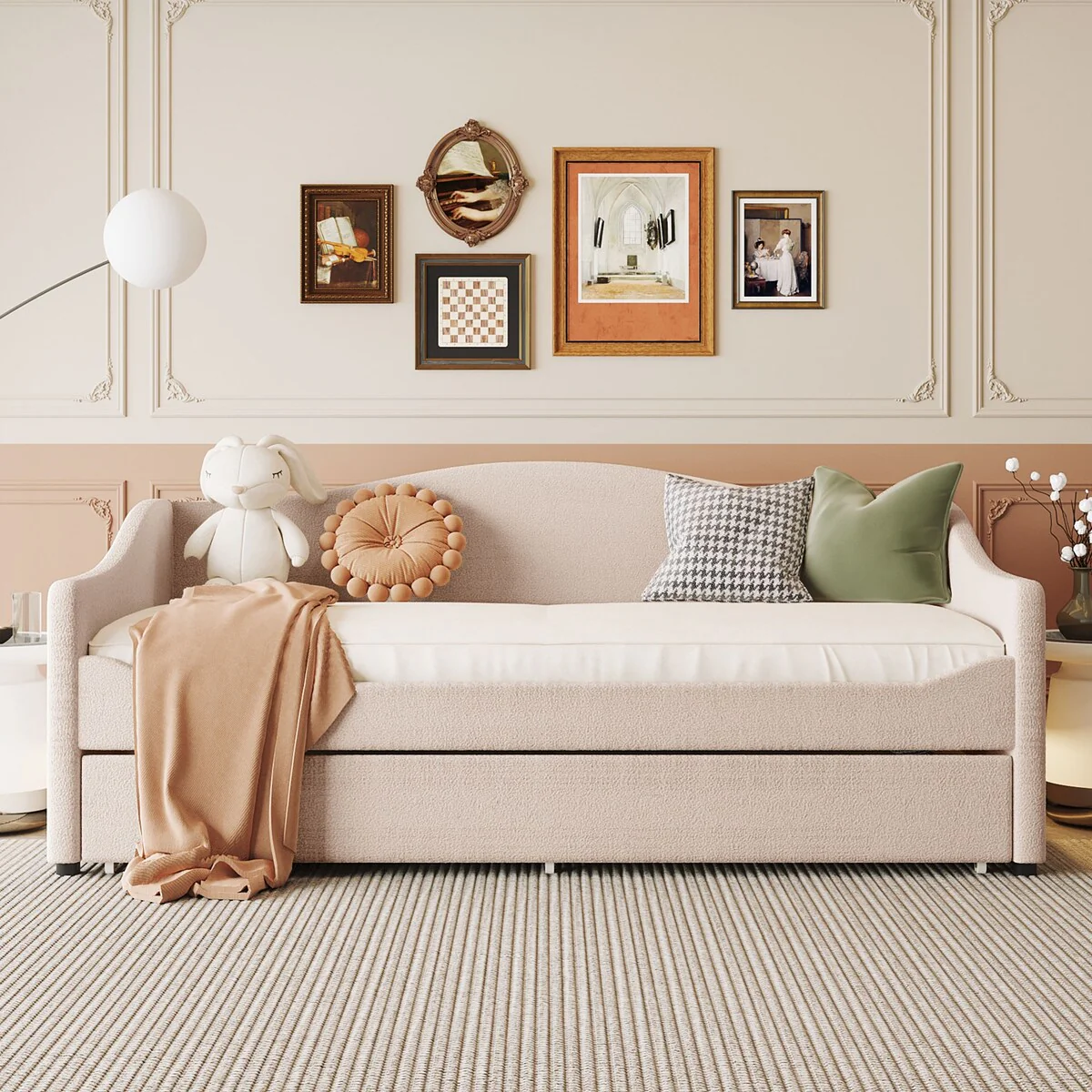 Upholstered Daybed with Light and Trundle