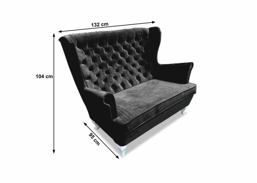 Sofa uszak 2 osobowa głęboko pikowana czarna
