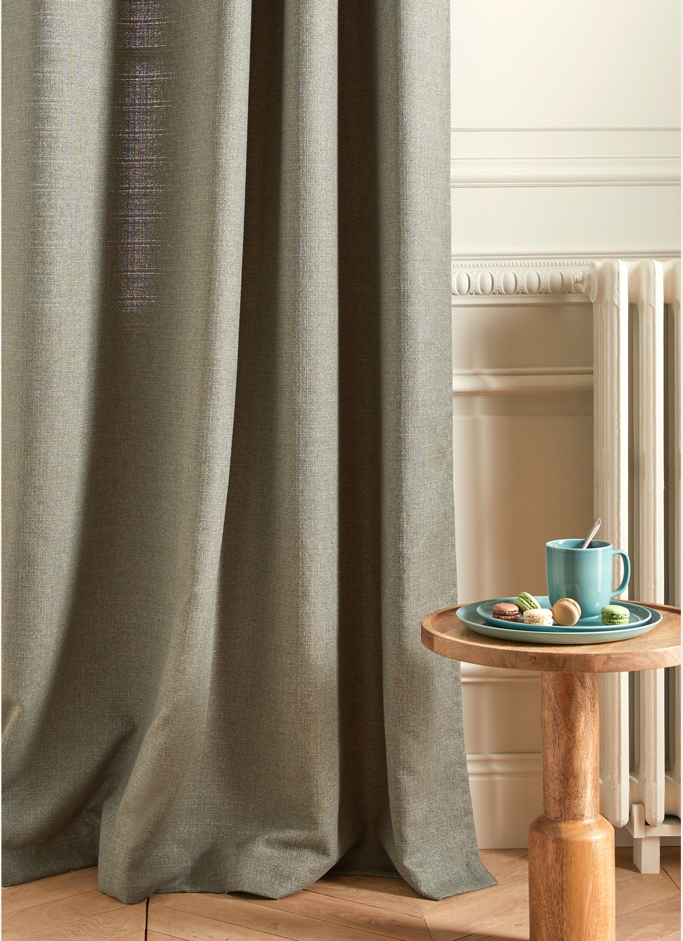RIDEAU UNI TEXTURÉ VERT DE GRIS