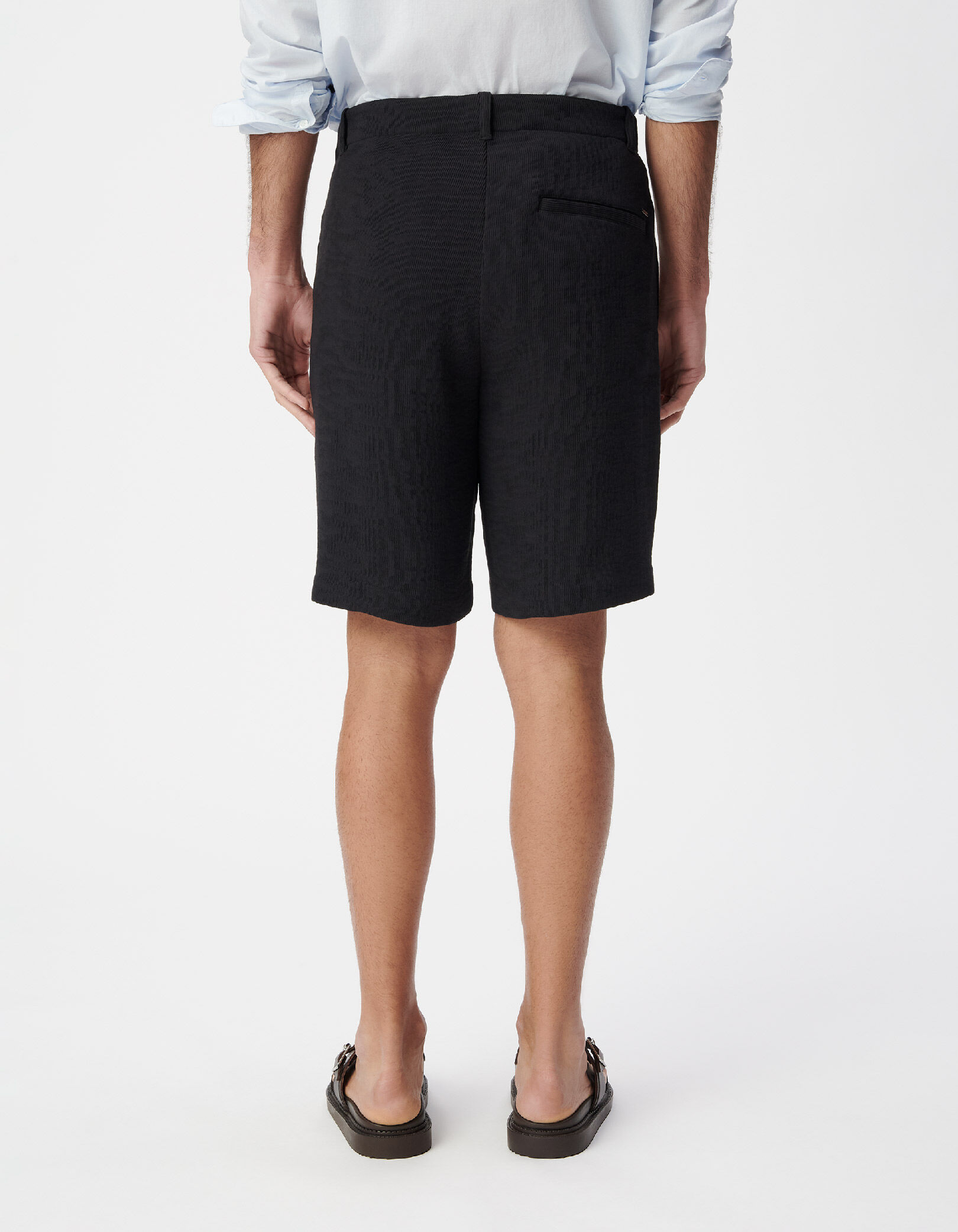 Bermuda noir tissu plissé Homme