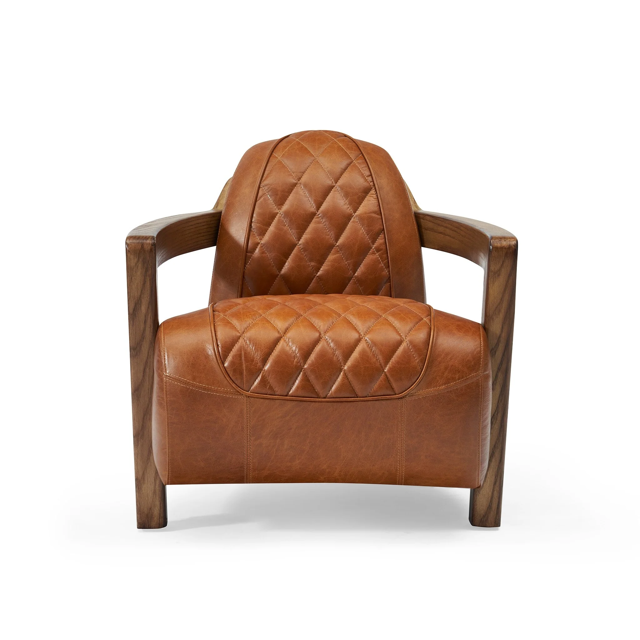 Pasargad Home Ethan Genuine Leather Armchair with Solid Wood Armrests - W28.3xD38.5xH27.56