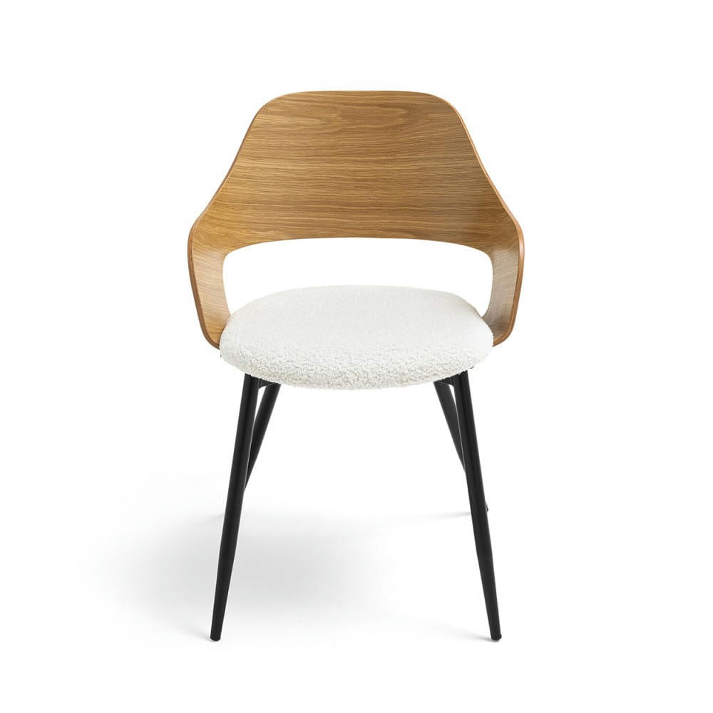 NICOLE - Lot de 2 fauteuils de table en tissu bouclette, bois et métal blanc