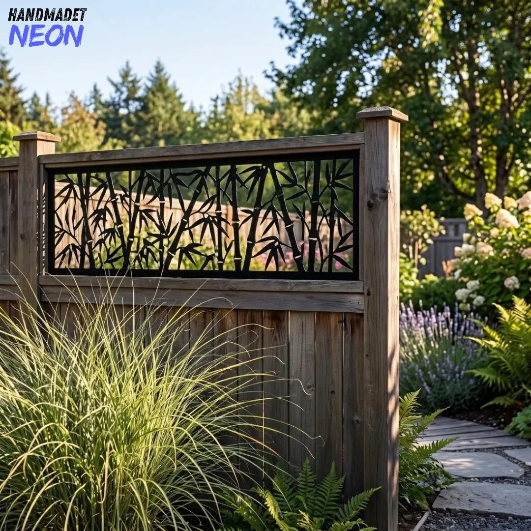Custom Bamboo Metal Fence Topper, Botanical Railings Panel Sign, Zen Outdoor Decor