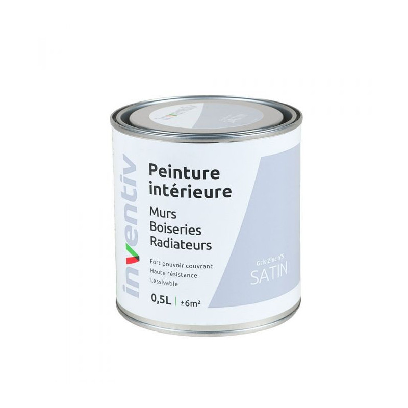Peinture pour mur boiserie radiateur Gris Zinc n°5 satiné 0,5 L INVENTIV